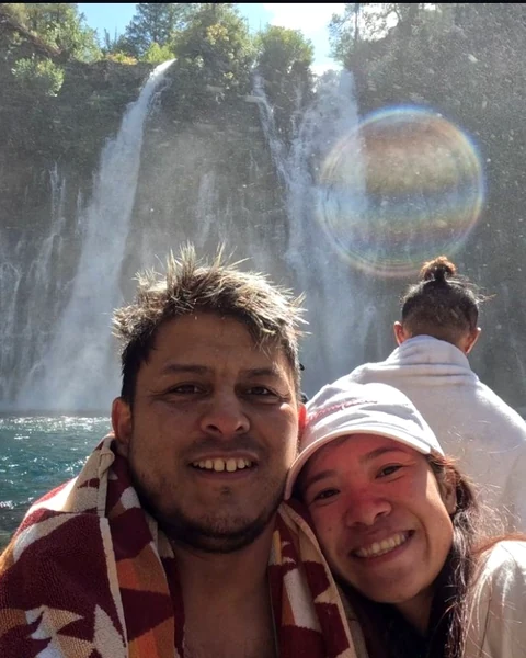 Derek Torculas, founder of NorCal Home Offer, with his wife at Burney Falls in Shasta County, California